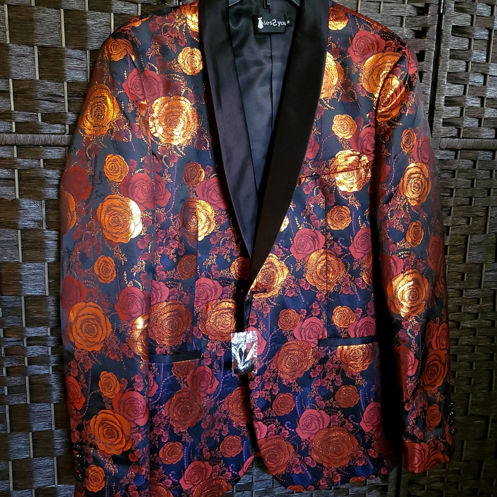 Elegant Floral Blazer - Black and Orange